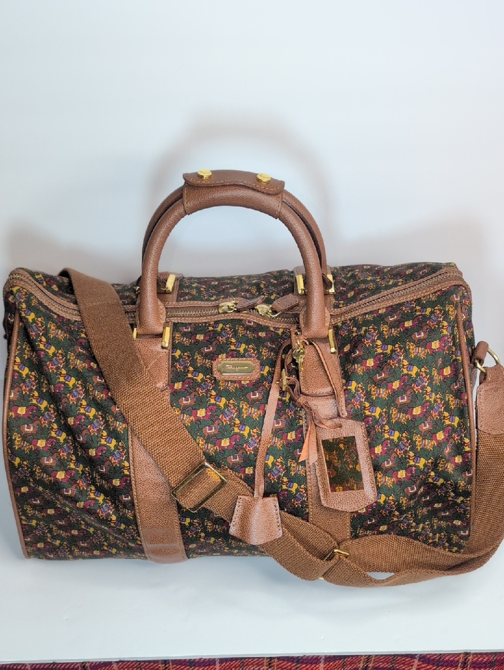 Salvatore Ferragamo Vintage Horse-print Boston Duffel Travel Bag - Picture 2 of 16